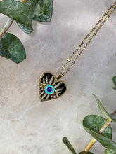 Load image into Gallery viewer, Evil Eye Black &amp; Gold Sunshine Heart Medallion Necklace