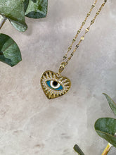 Load image into Gallery viewer, Evil Eye Gold Sunshine Heart Medallion Necklace