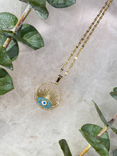 Load image into Gallery viewer, Evil Eye Sun Rays Gold Medallion Necklace