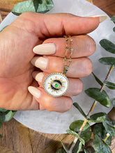 Load image into Gallery viewer, Evil Eye White &amp; Gold Medallion Necklace