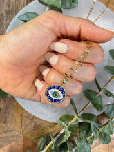 Load image into Gallery viewer, Evil Eye Blue &amp; Gold Medallion Necklace
