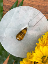 Load image into Gallery viewer, Tigereye Teardrop Crystal Silver Necklace