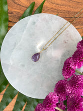 Load image into Gallery viewer, Amethyst Small Teardrop Crystal Gold Necklace 2