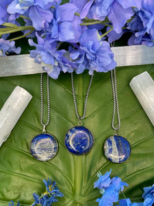Lapis Lazuli Circular Crystal Medallion Silver Necklace
