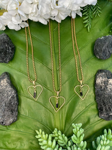 Black Tourmaline Crystal Gold Heart Necklace