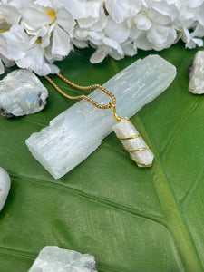 Rainbow Moonstone Point Crystal Gold Necklace