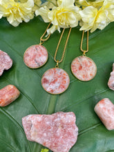 Load image into Gallery viewer, Sunstone Faceted Circle Crystal Medallion Gold Necklace