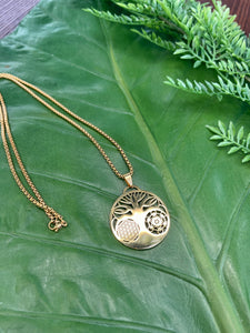 3-in-1 Tree of Life, Flower of Life & Metatron’s Cube Sacred Geometry Gold Necklace