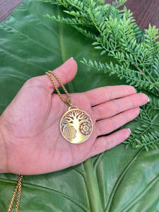 3-in-1 Tree of Life, Flower of Life & Metatron’s Cube Sacred Geometry Gold Necklace