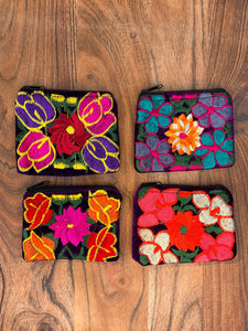 Floral Embroidered Velvet Coin Purse