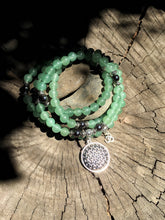 Load image into Gallery viewer, Green Aventurine & Smokey Quartz Mala w/ Flower of Life