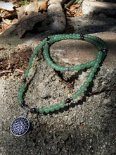 Load image into Gallery viewer, Green Aventurine & Smokey Quartz Mala w/ Flower of Life