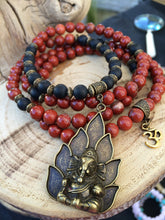 Load image into Gallery viewer, Red Jasper & Onyx 108 Mala Beads w/ Ganesh Pendant