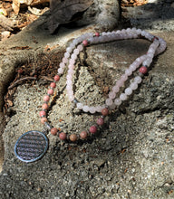 Load image into Gallery viewer, Rose Quartz & Rhodonite Mala Beads w/ Flower of Life