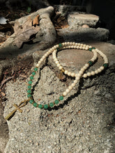 Load image into Gallery viewer, Green Aventurine & White Wood Mala Beads with Egyptian Ankh