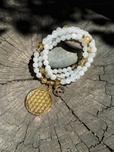 Load image into Gallery viewer, Milky Quartz & Citrine Mala Beads w/ Flower of Life