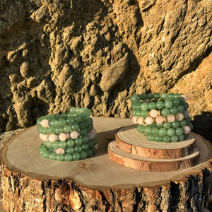 Green Aventurine & Rose Quartz 108 Bead Mala Bracelet (For Zodiac: Taurus)