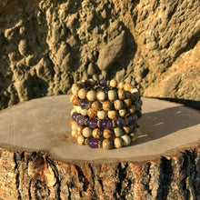 Load image into Gallery viewer, Amethyst & Picture Jasper 108 Bead Mala Bracelet (For Zodiac: Aquarius)