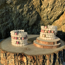 Load image into Gallery viewer, Quartz & Rhodonite 108 Bead Mala Bracelet (For Zodiac: Cancer)
