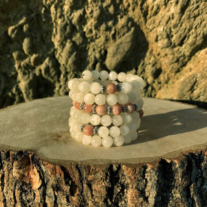 Sunstone & Moonstone 108 Bead Mala Bracelet (For Zodiac: Libra)