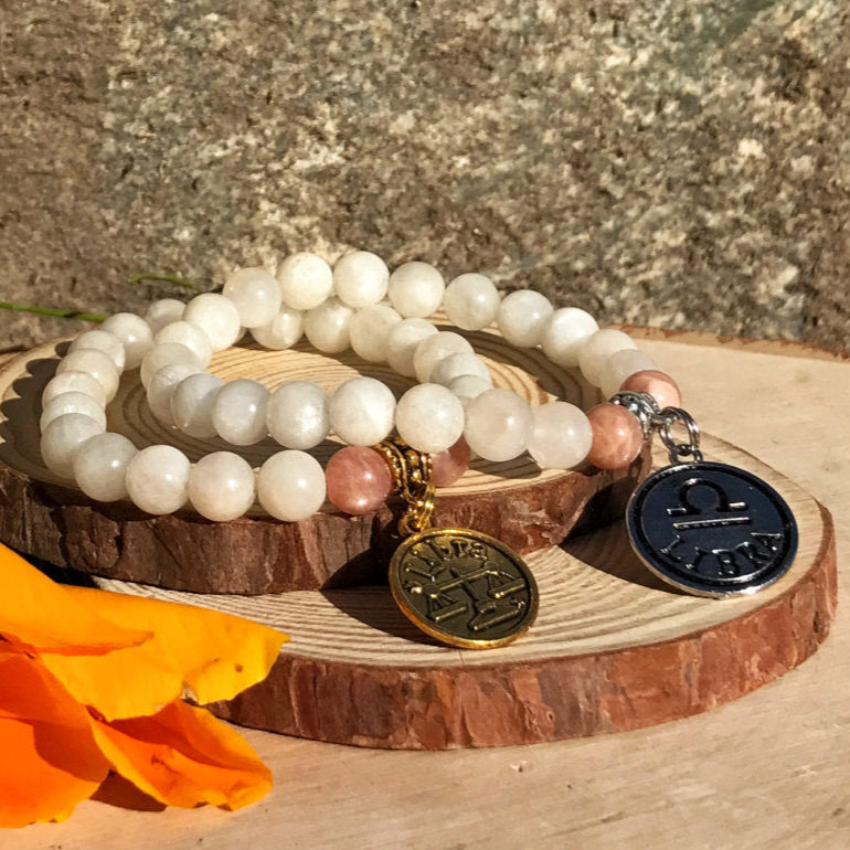 Zodiac Libra Bracelet Moonstone Sunstone Crystal Bracelet