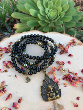 Load image into Gallery viewer, Obsidian & Pyrite 108 Mala Beads w/ Ganesh
