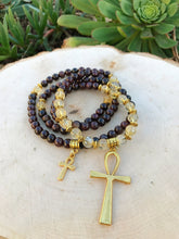 Load image into Gallery viewer, Garnet & Citrine Mala Beads w/ Egyptian Ankh