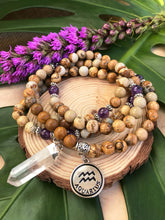 Load image into Gallery viewer, Zodiac: Aquarius | Picture Jasper & Amethyst Mala Beads