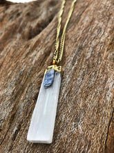 Load image into Gallery viewer, Selenite & Blue Kyanite Gold Crystal Necklace