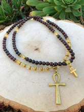 Load image into Gallery viewer, Garnet & Citrine Mala Beads w/ Egyptian Ankh