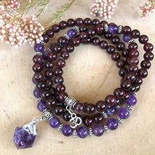 Load image into Gallery viewer, Amethyst & Garnet 108 Mala Beads