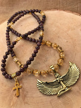 Load image into Gallery viewer, Garnet & Citrine 108 Mala Beads w/ Egyptian Goddess Isis