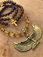 Load image into Gallery viewer, Garnet & Citrine 108 Mala Beads w/ Egyptian Goddess Isis