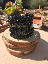 Load image into Gallery viewer, Obsidian & Pyrite 108 Bead Mala Bracelet