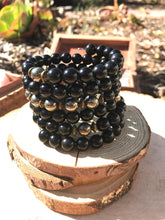 Load image into Gallery viewer, Obsidian & Pyrite 108 Bead Mala Bracelet