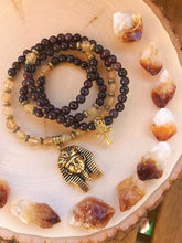 Load image into Gallery viewer, Garnet & Citrine Mala Beads with Egyptian Pharaoh