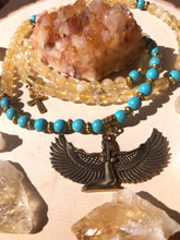 Load image into Gallery viewer, Citrine & Turquoise Howlite Mala Beads w/ Egyptian Goddess Isis