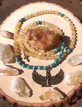 Load image into Gallery viewer, Citrine & Turquoise Howlite Mala Beads w/ Egyptian Goddess Isis