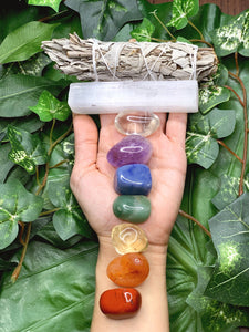 7 Chakras Crystal Gift Set with Sage Bundle & Selenite Wand