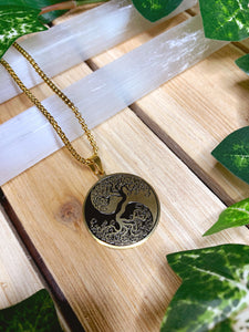 TREE of LIFE Yin Yang Necklace on Gold Chain | Gold Tree Pendant, Tree Jewelry, Spiritual Yoga Necklace | Sacred Geometry, Ying Yang Charm