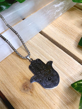 Load image into Gallery viewer, Hamsa Hand Necklace | Silver Hand of Fatima Necklace | Hand of Protection Pendant, Hamsa Charm, Spiritual Jewelry, Evil Eye Necklace