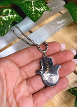 Load image into Gallery viewer, Hamsa Hand Necklace | Silver Hand of Fatima Necklace | Hand of Protection Pendant, Hamsa Charm, Spiritual Jewelry, Evil Eye Necklace