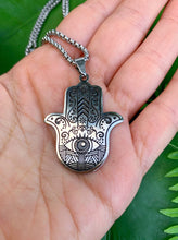 Load image into Gallery viewer, Hamsa Hand Necklace | Silver Hand of Fatima Necklace | Hand of Protection Pendant, Hamsa Charm, Spiritual Jewelry, Evil Eye Necklace