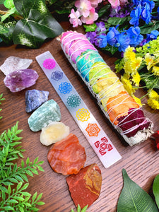 7 Chakras Premium Crystal and Sage Gift Set with Hand Etched Selenite Wand