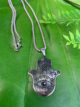 Load image into Gallery viewer, Hamsa Hand Necklace | Silver Hand of Fatima Necklace | Hand of Protection Pendant, Hamsa Charm, Spiritual Jewelry, Evil Eye Necklace