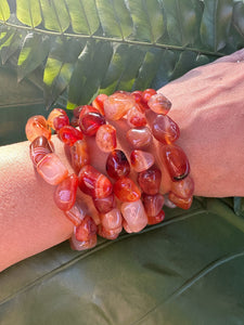 Carnelian Bracelet, Tumbled Crystal Beaded Stretch Bracelet, Natural Polished Handmade Orange Gemstone Beads, One Size, Premium High Quality