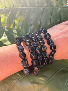 Black Obsidian Bracelet, Tumbled Crystal Beaded Stretch Bracelet, Natural Polished Handmade Gemstone Beads, One Size, Premium High Quality