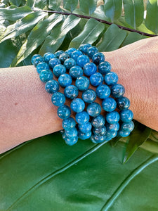 Apatite Bracelet, Tumbled Crystal Beaded Stretch Bracelet, Natural Polished Handmade Blue Gemstone Beads, One Size, Premium High Quality