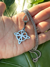 Load image into Gallery viewer, Celtic Symbol Bowen Knot Silver Necklace, Lover’s Knot, Bowen Cross, Celtic Knot Variation, Sacred Geometry, Love Pendant for Girlfriend
