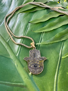 Hamsa Hand Necklace | Gold Hand of Fatima Necklace | Hand of Protection Pendant, Hamsa Charm, Spiritual Jewelry, Evil Eye, Free Gift Box